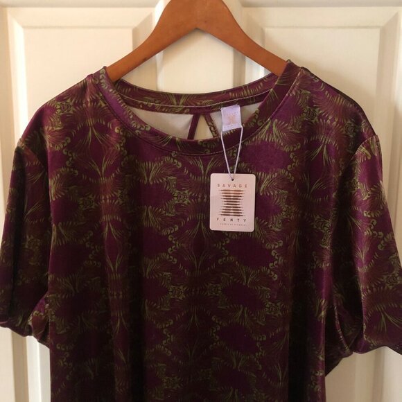 NWT Women's Plus Size 2X Savage X Fenty Velvet Pop Over Top Short Sleeve Loungew - Picture 3 of 12